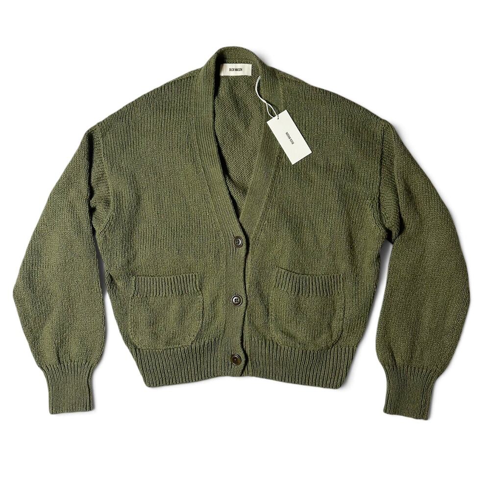 Buck Mason Soft Spun Cotton Boxy Cardigan Womens Size M Flight Olive Sweater NWT